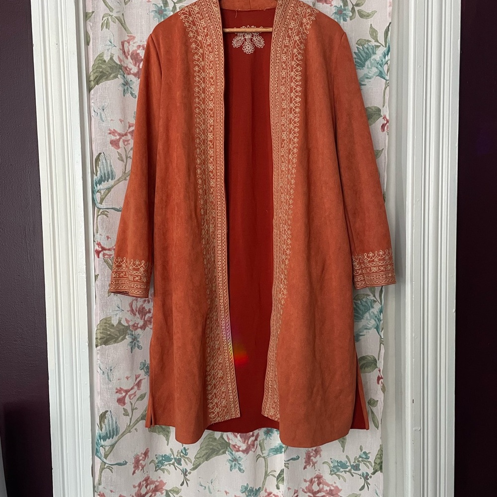 Embroidered Orange Cardigan/ Duster jacket